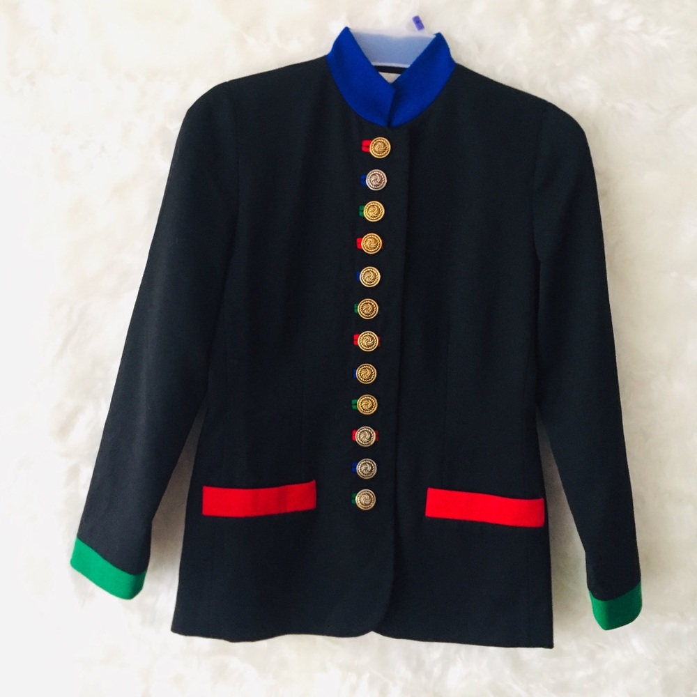 Bloomingdale's Black Blazer with Red, Green & Blue Accents